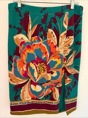 Maeve Teal Floral Knit Pencil Skirt - Teal, Orange & Burgundy